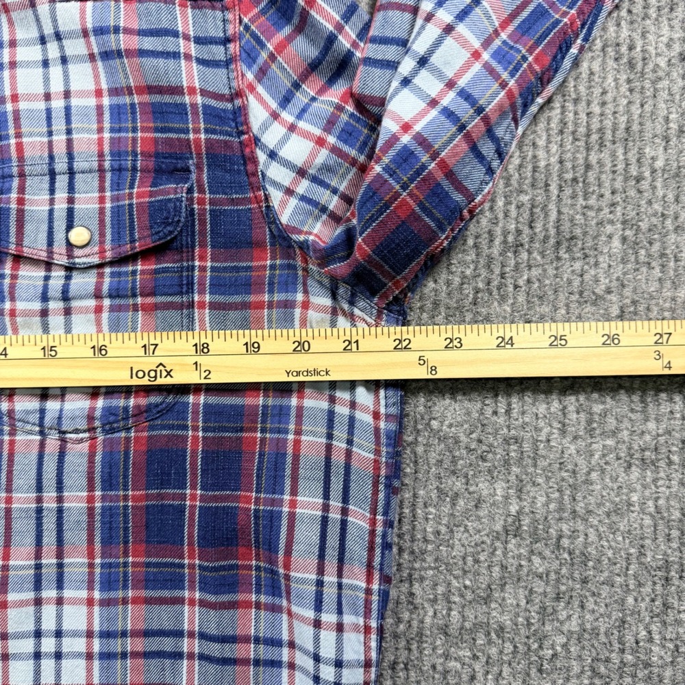 Lucky Brand Mens True Indigo Plaid Western Pearl Snap Shirt Blue Red Large - Picture 6 of 8